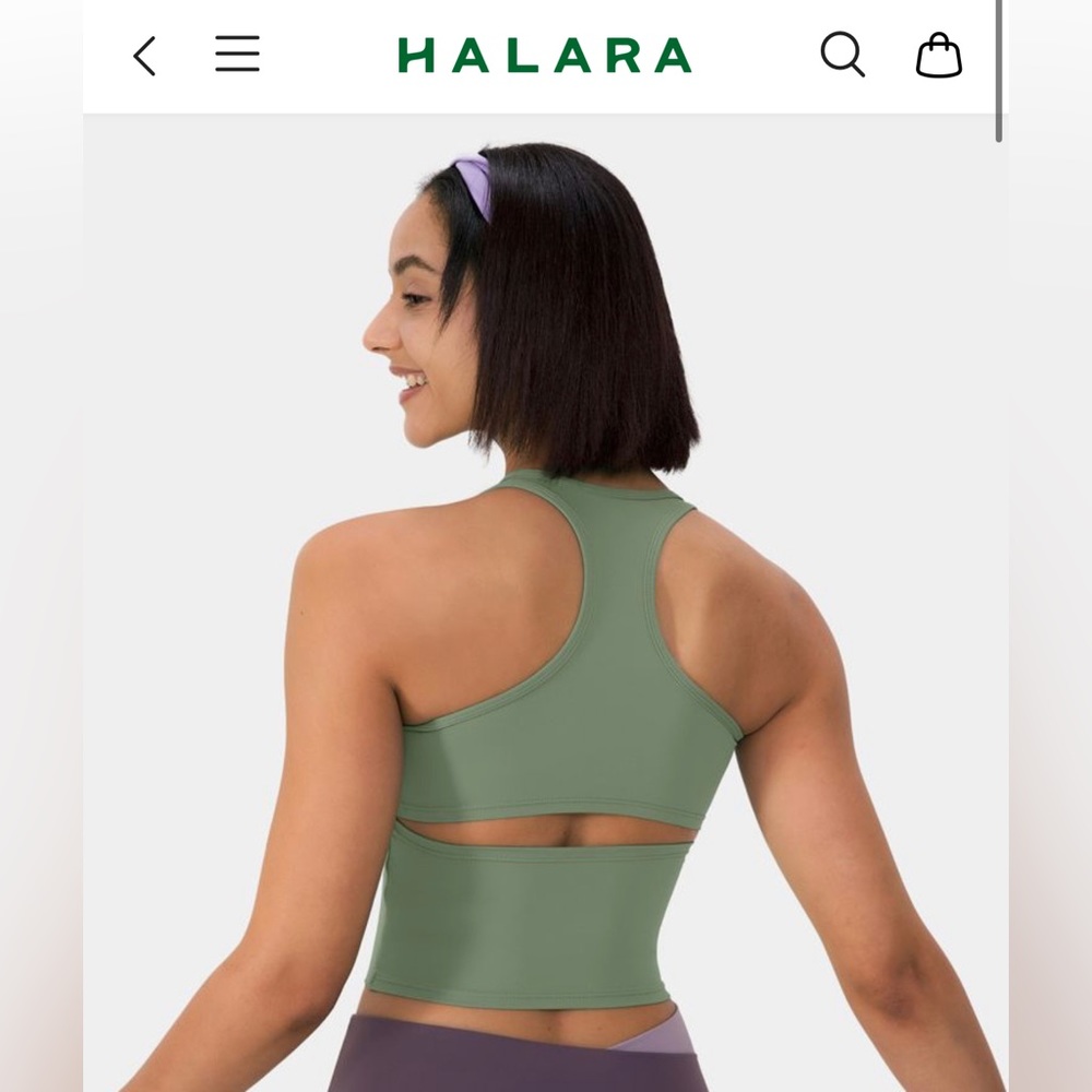 Halara In My Feels Cloudful U Neck Racerback Cut Out Yoga Tank Top green - small